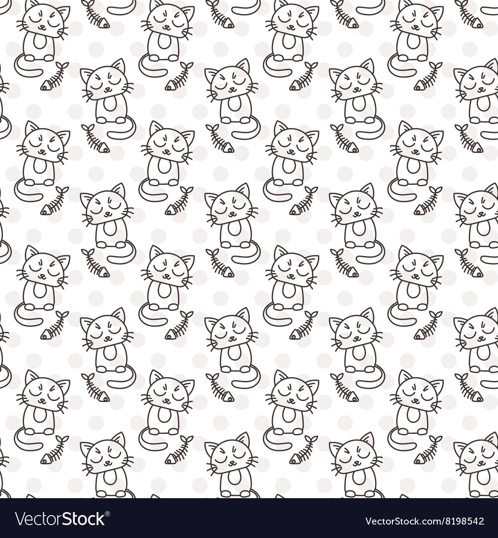 Seamless pattern of cute cat characters fishbone