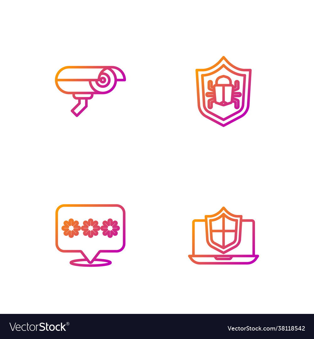 Set line laptop protected with shield password vector image Set line laptop protected with shield password