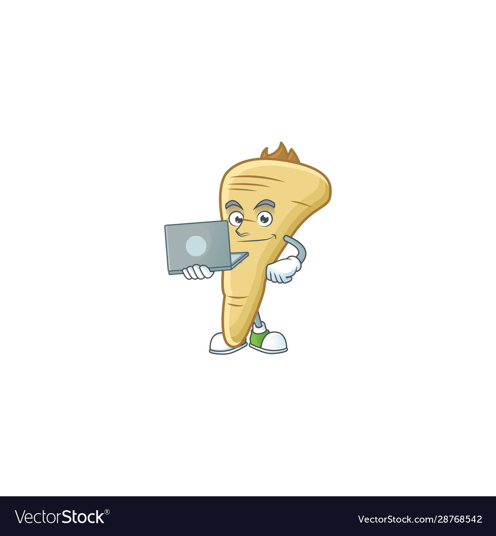 Smart parsnip cartoon character working Vector Image Smart parsnip cartoon character working