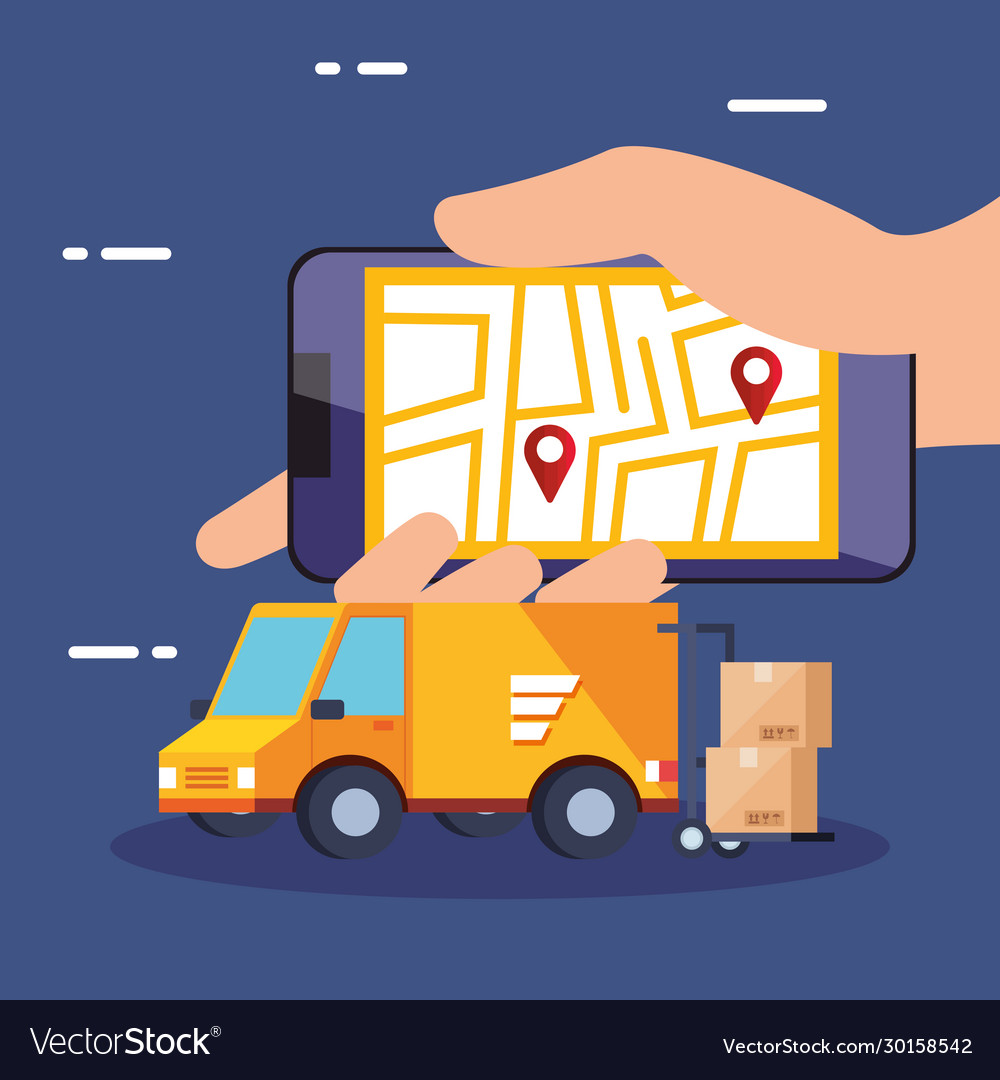 Smartphone with app logistic service and van