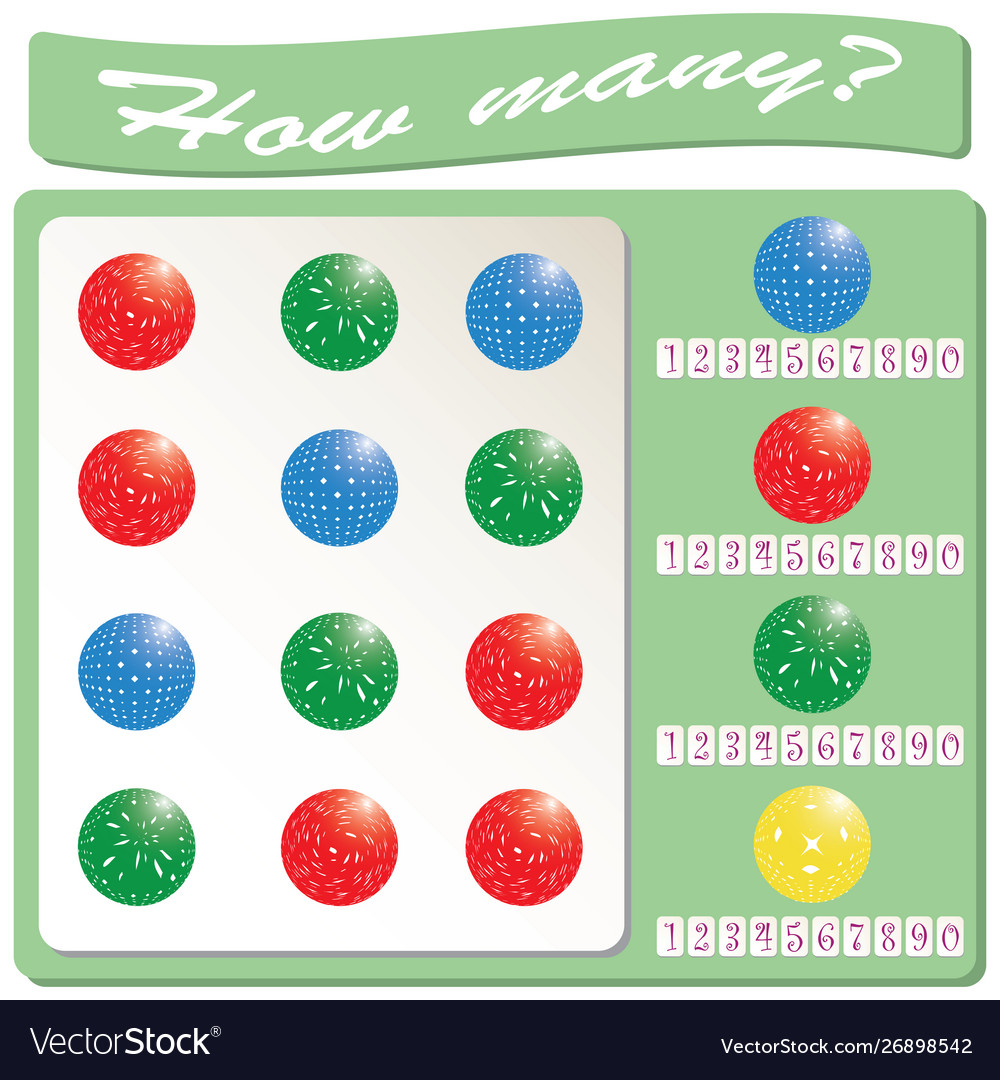 Sports balls logical task count and mark vector image Sports balls logical task count and mark
