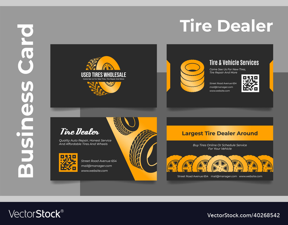 Tire vehicle service business card set Royalty Free Vector