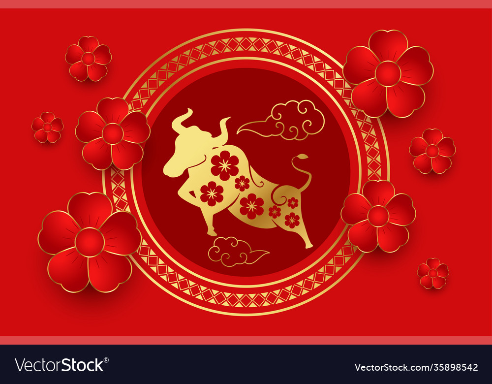 Traditional chinese red background with flower Vector Image