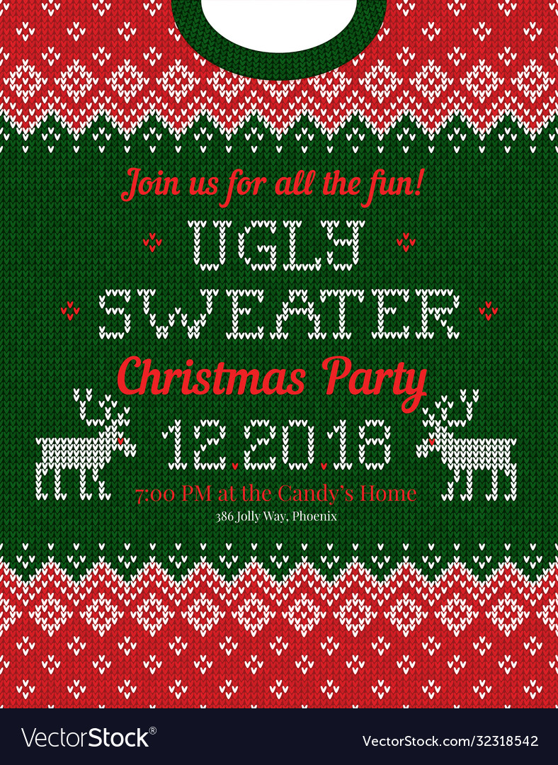 Ugly sweater christmas party invite knitted vector image Ugly sweater christmas party invite knitted