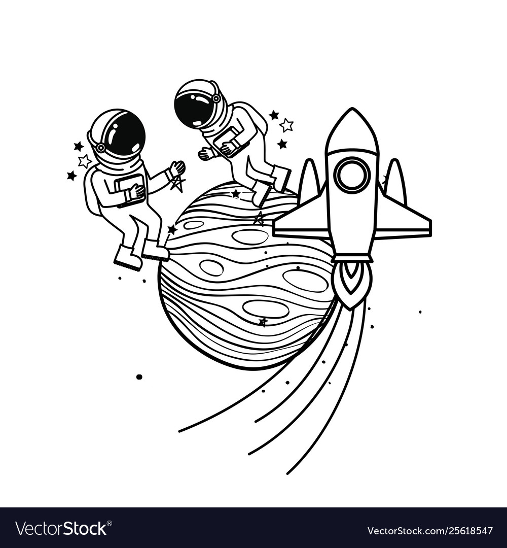 Astronaut with spacesuit and rocket in white vector image Astronaut with spacesuit and rocket in white