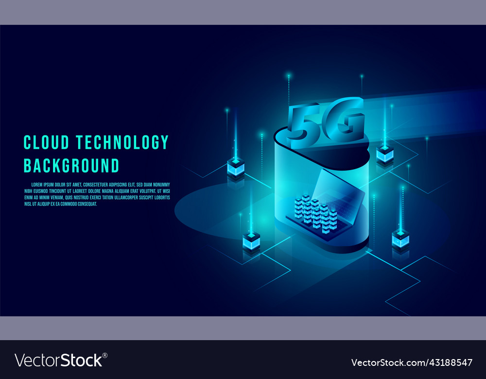 Cloud data storage 3d isometric 5g speed web vector image Cloud data storage 3d isometric 5g speed web