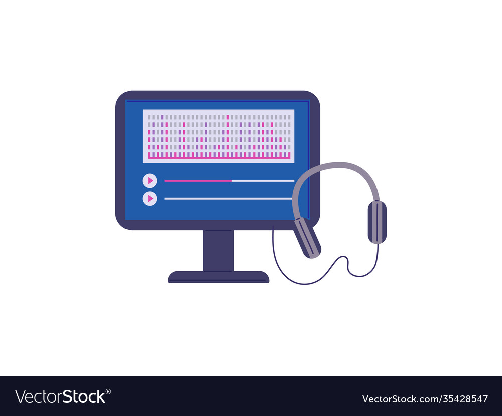 Computer screen with equalizer and headset flat
