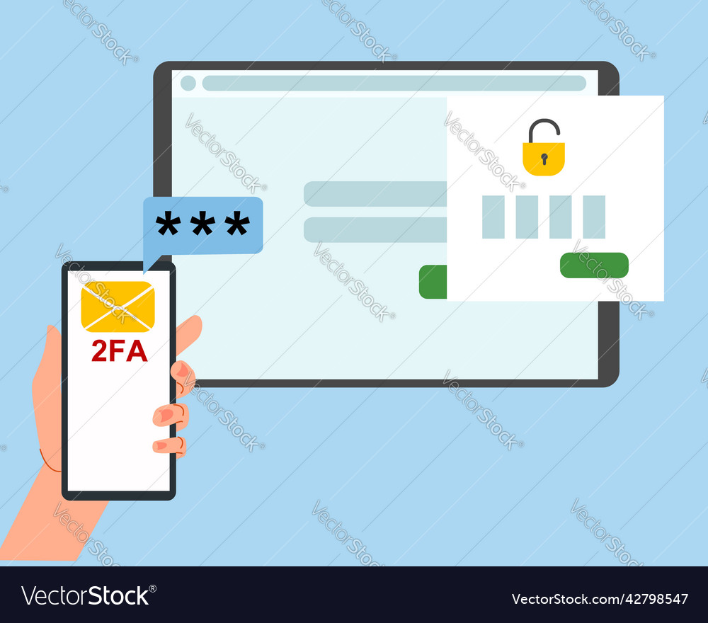 Concept of two-factor authentication security Vector Image Concept of two-factor authentication security