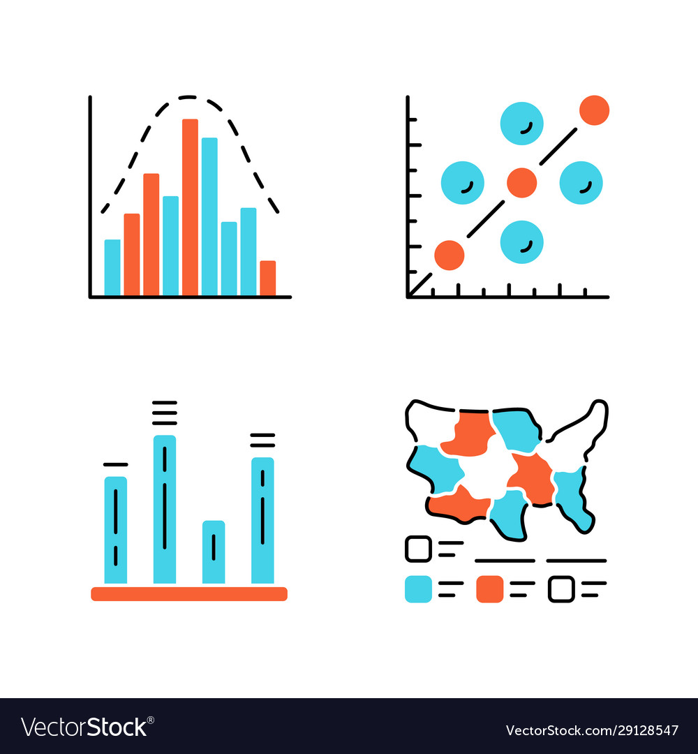 Diagram color icons set histogram bar graph