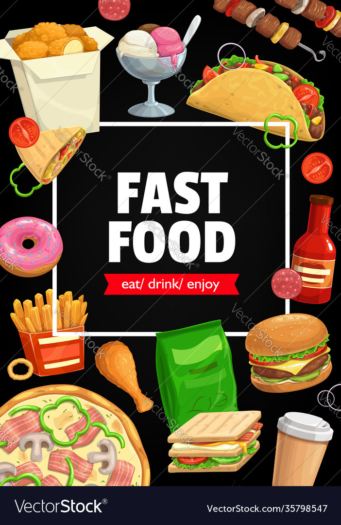 Fast food street takeaway meals poster Royalty Free Vector