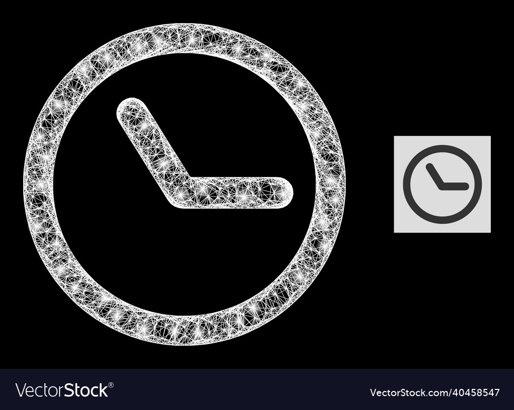 Glitter intersected mesh clock icon vector image Glitter intersected mesh clock icon