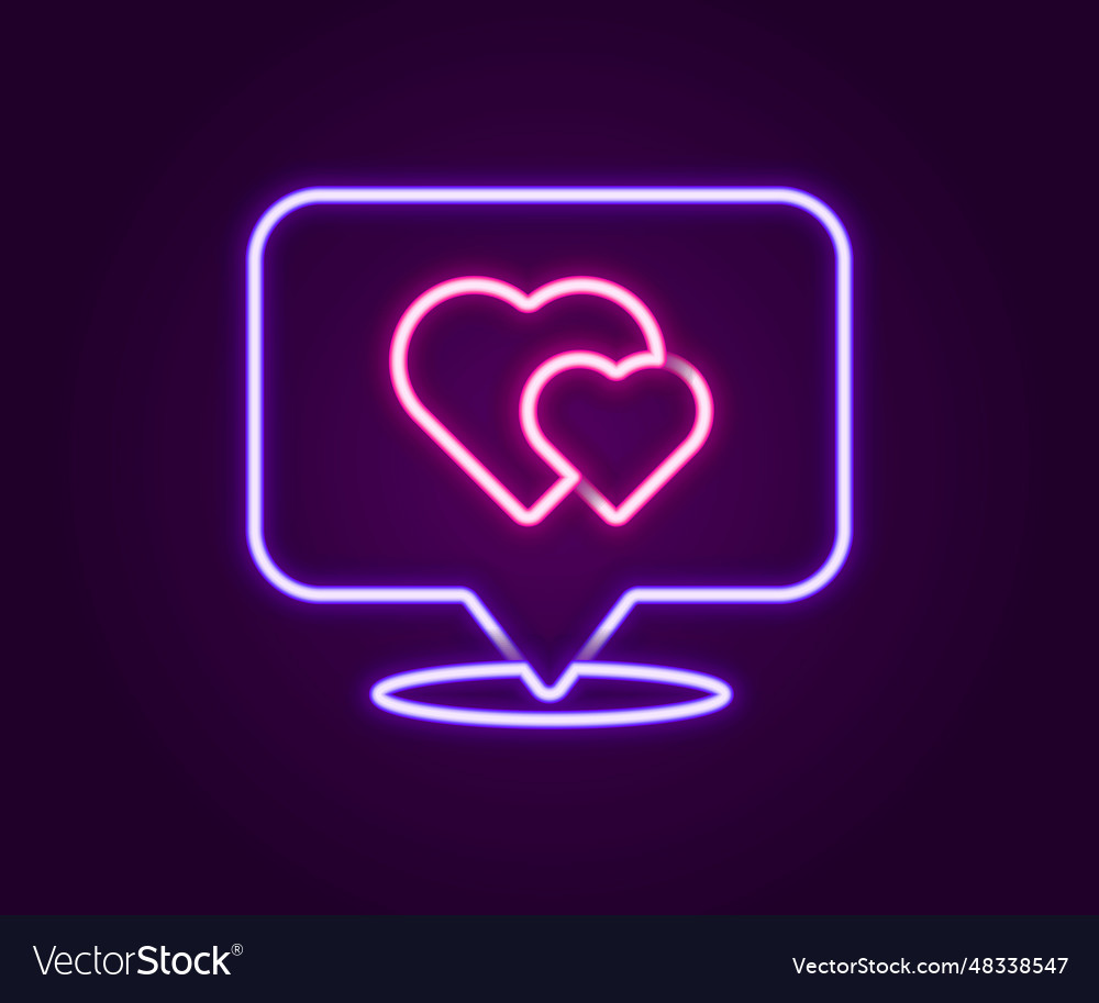 Glowing neon line map pointer with heart icon vector image Glowing neon line map pointer with heart icon