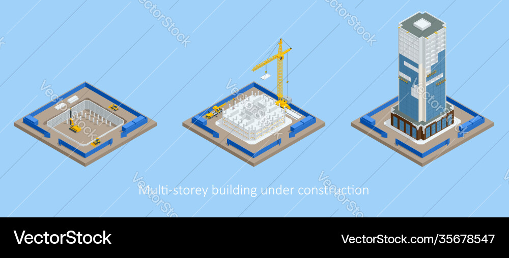 Isometric skyscraper construction process Vector Image