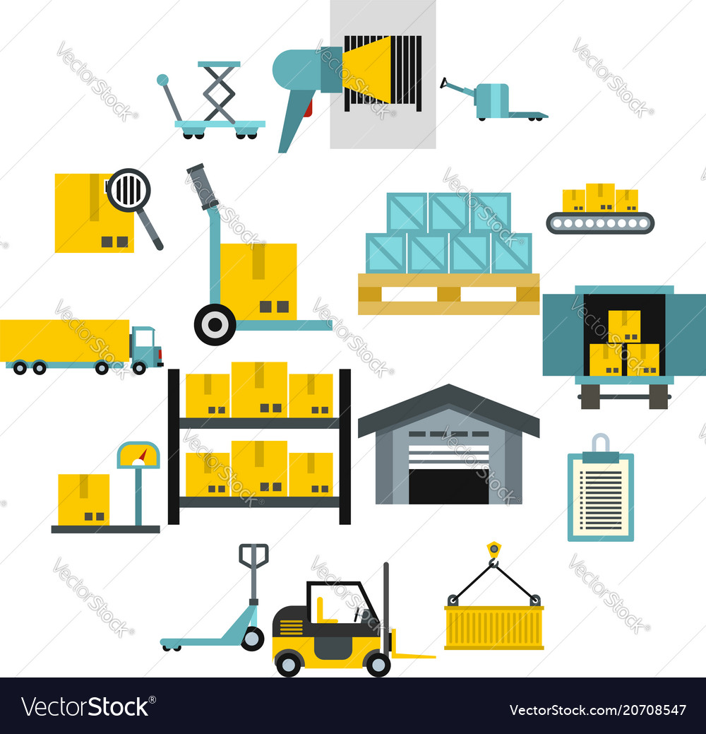 Logistic icons set flat style Royalty Free Vector Image