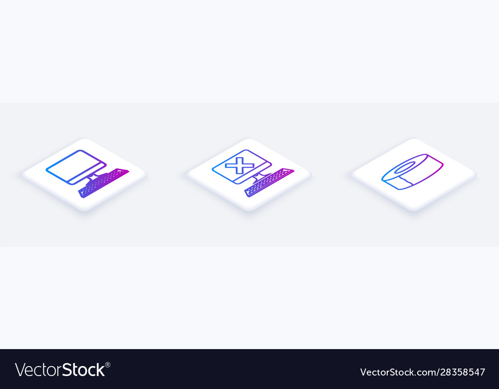 Set isometric line computer monitor with keyboard vector image Set isometric line computer monitor with keyboard