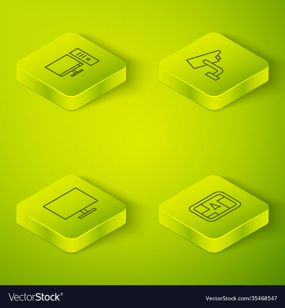 Set isometric security camera computer monitor