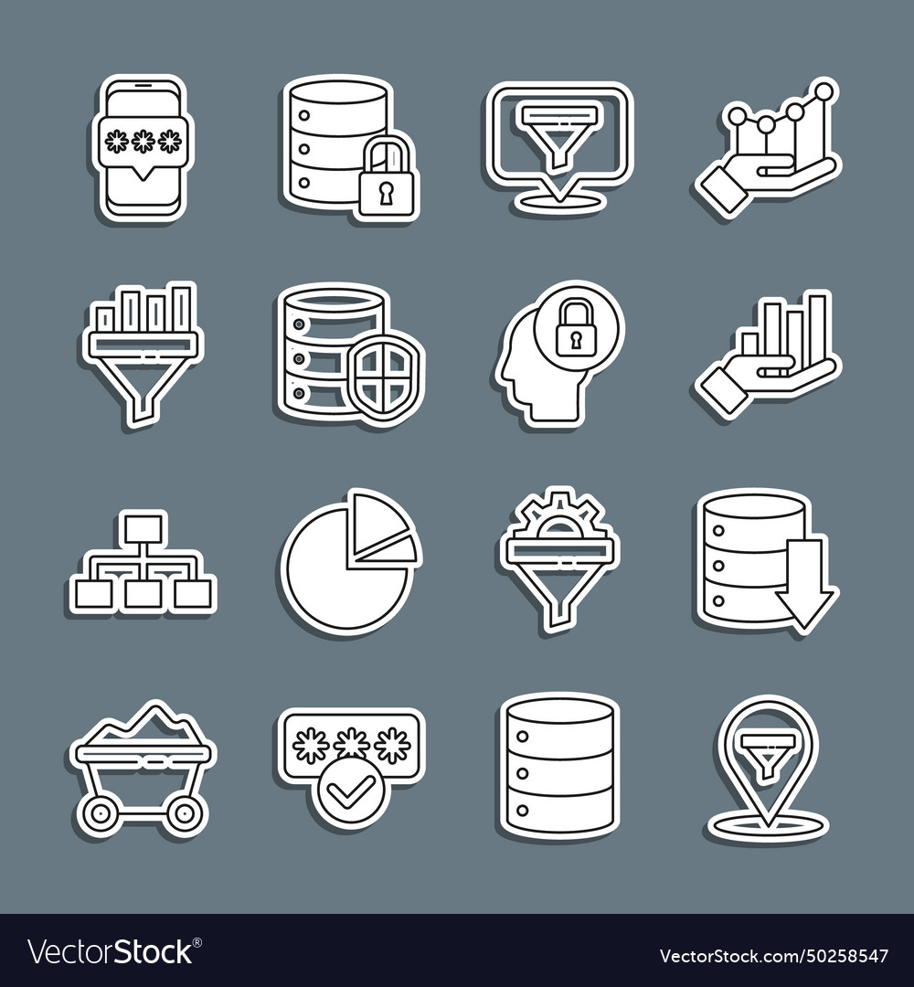 Set line location with sales funnel server data vector image Set line location with sales funnel server data