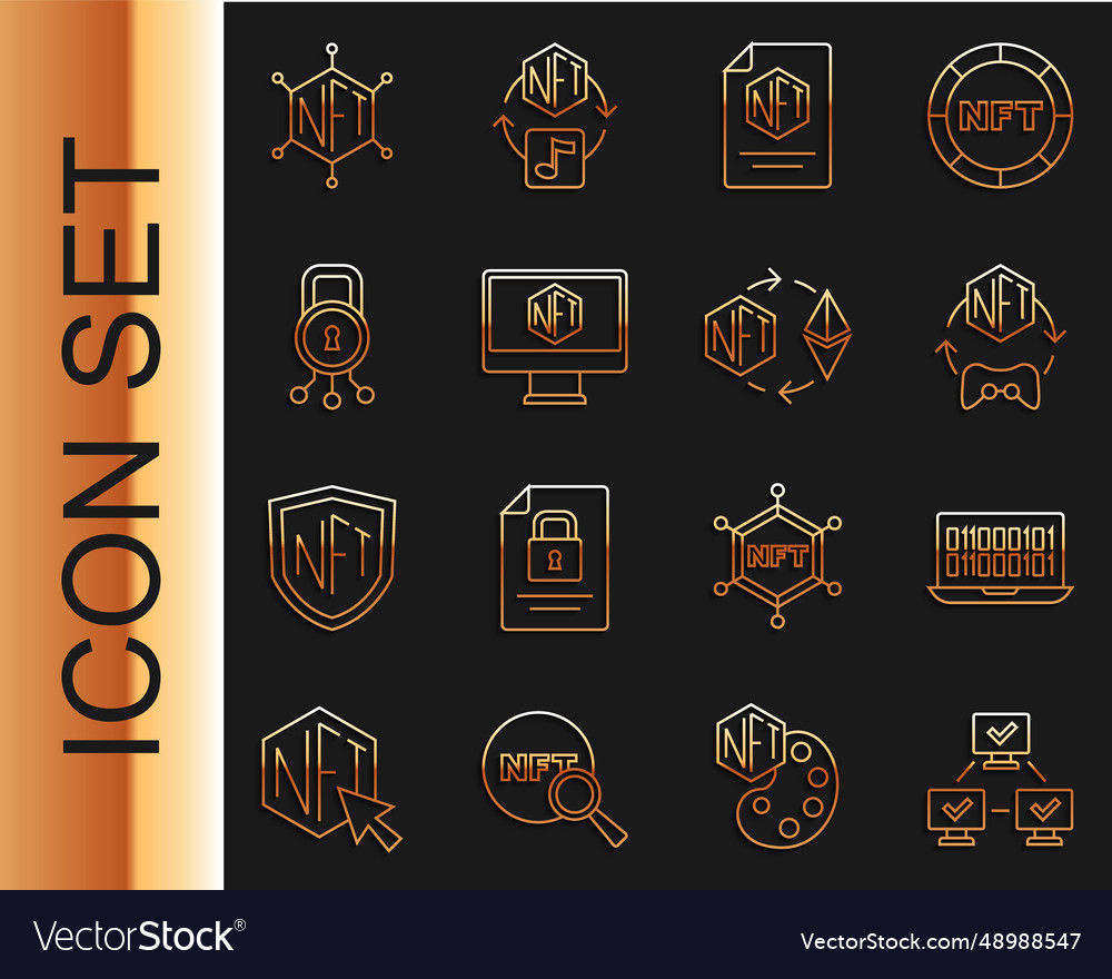 Set line nft blockchain technology binary code vector image Set line nft blockchain technology binary code