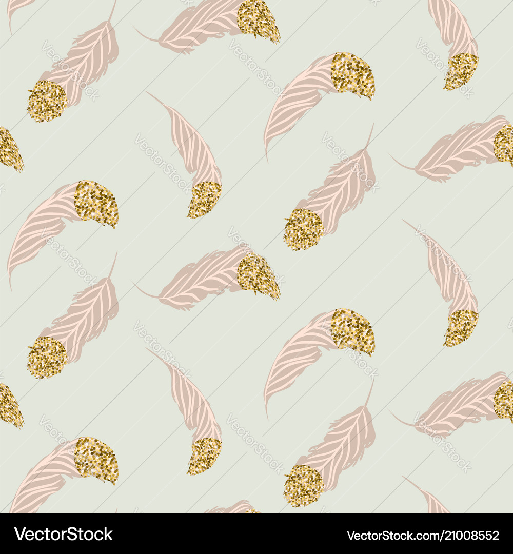 Blush pink feathers with glitter accents seamless Vector Image