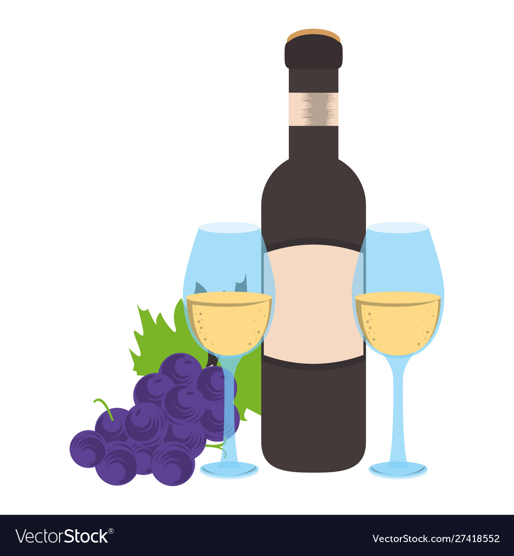 Bunch Grapes And Wine Bottle Royalty Free Vector Image