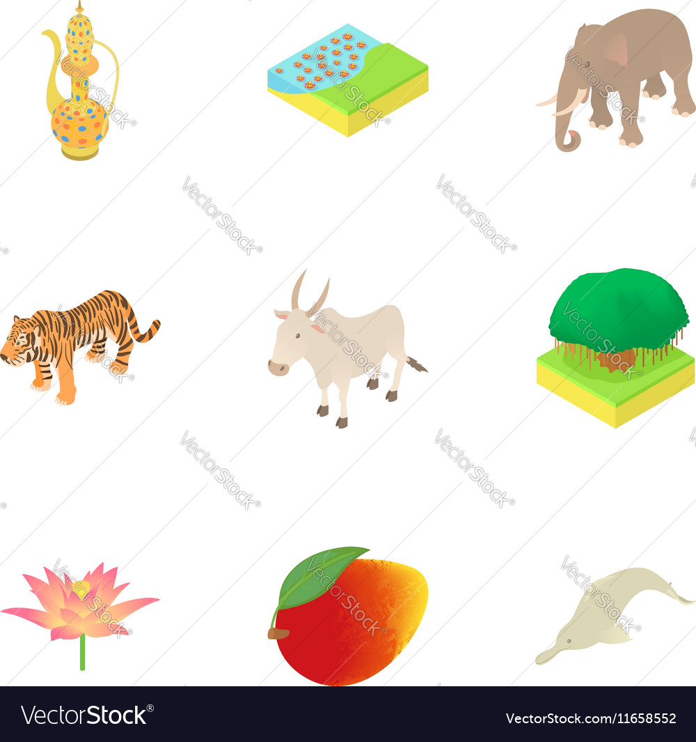 Country india icons set cartoon style Royalty Free Vector