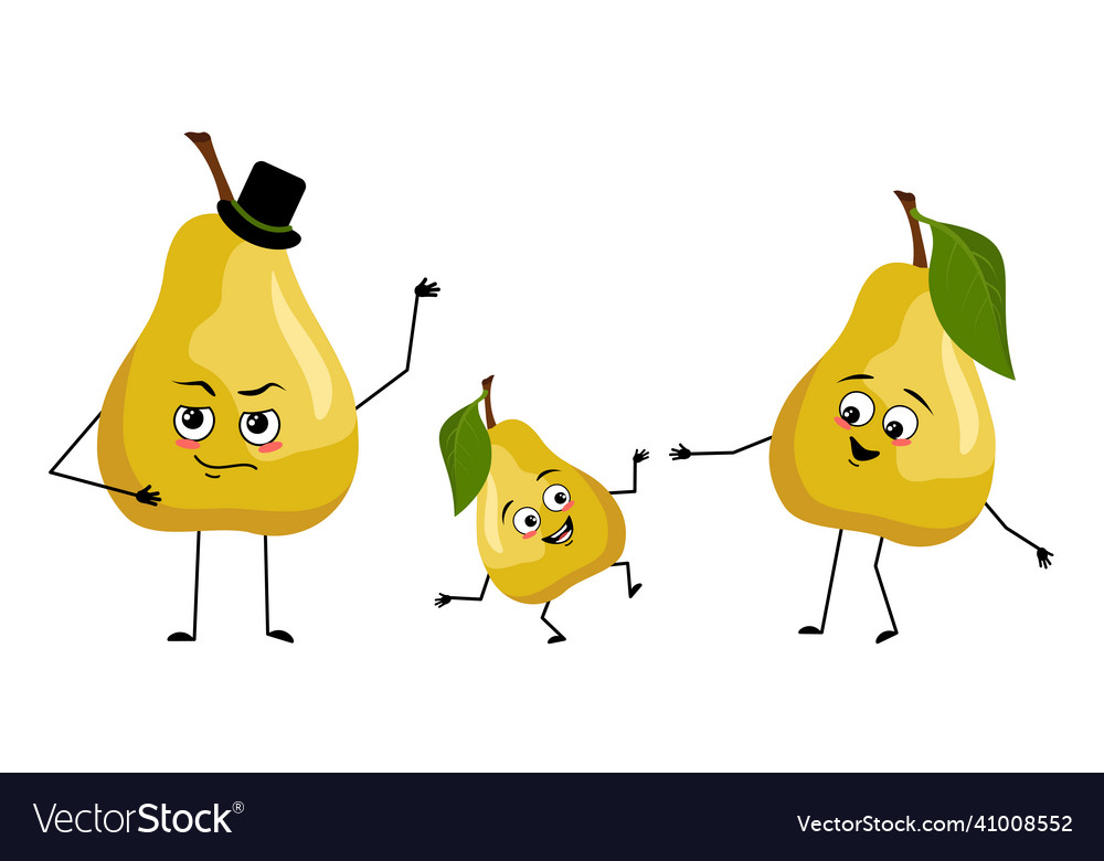 Family of pear fruit characters with happy