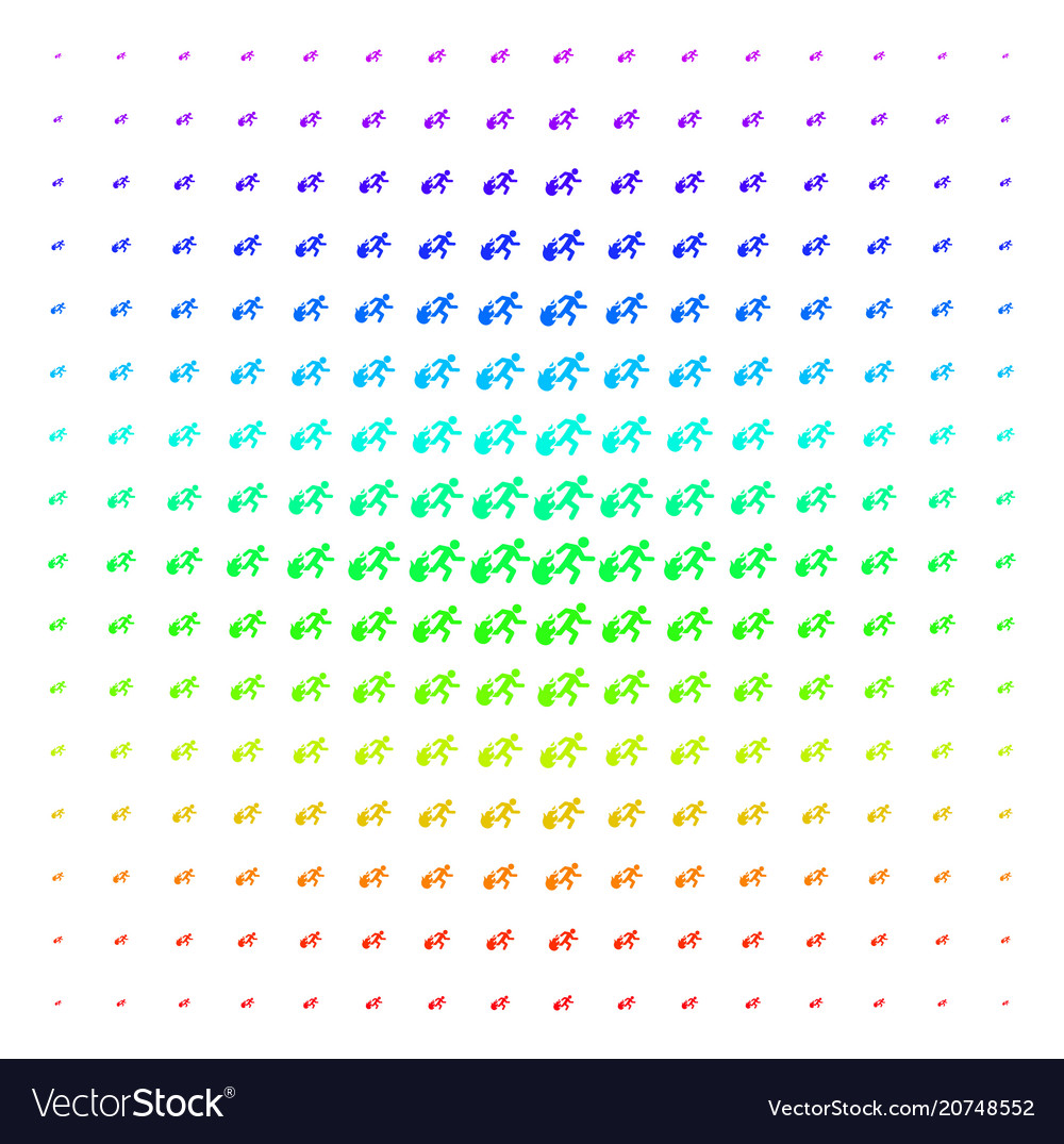 Fired running man icon halftone spectrum effect vector image Fired running man icon halftone spectrum effect
