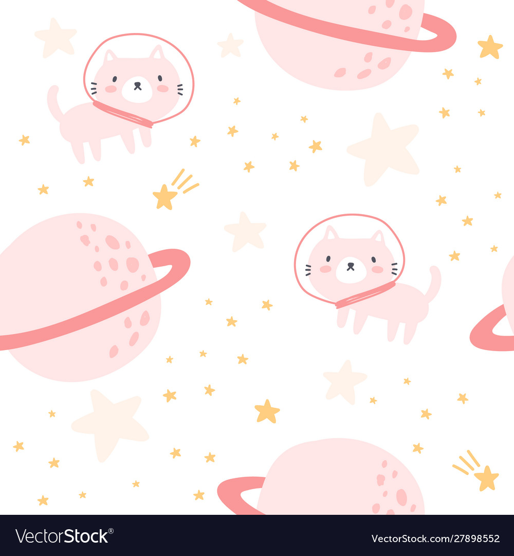 Hand drawn cat and space seamless pattern vector image Hand drawn cat and space seamless pattern
