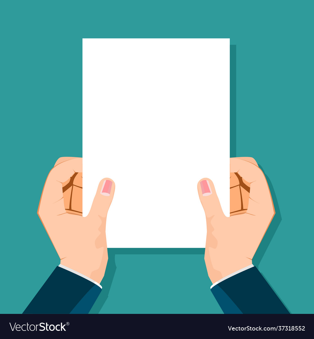 Hands holding a blank sheet paper Royalty Free Vector Image