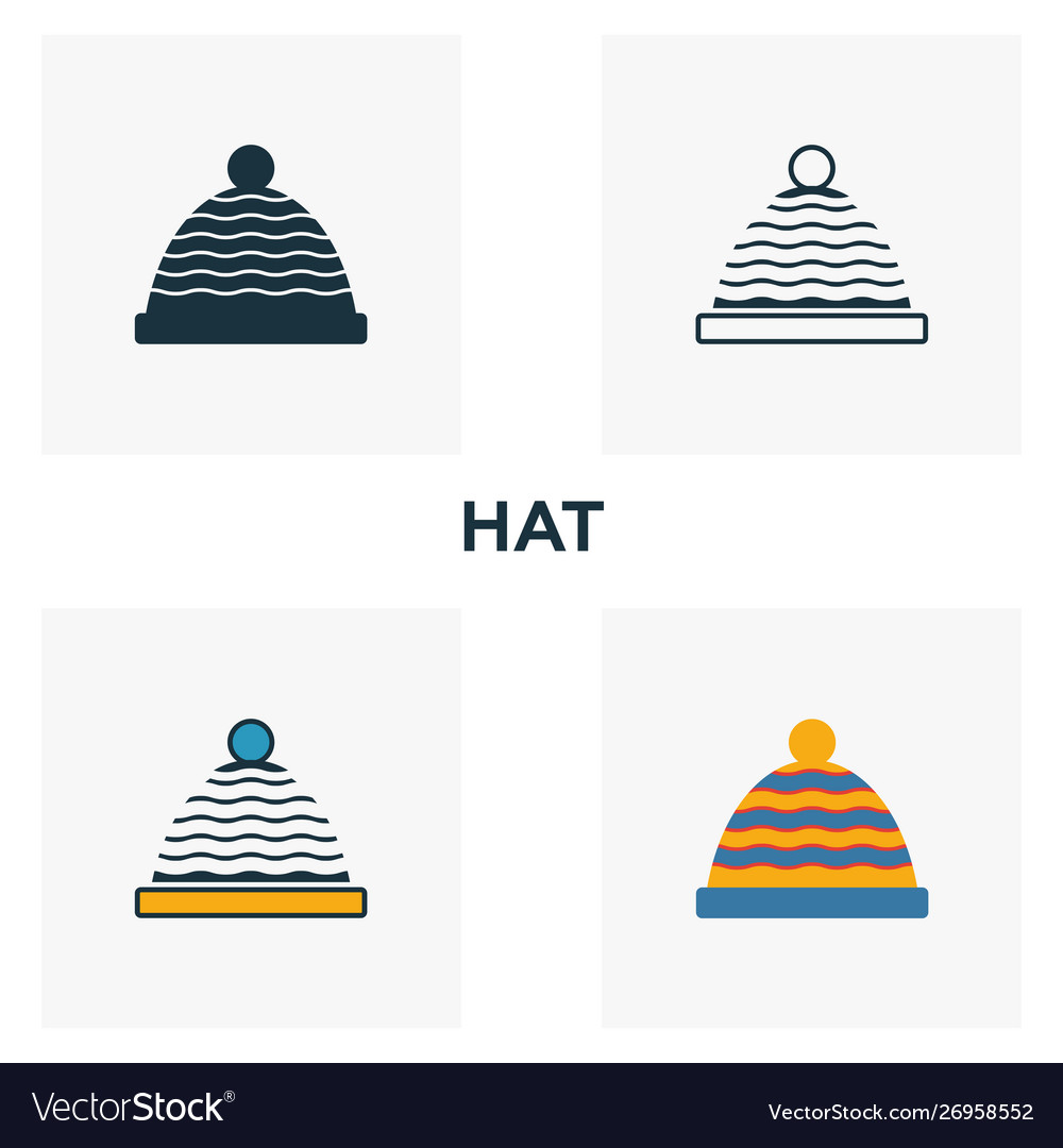 Hat icon set four elements in different styles