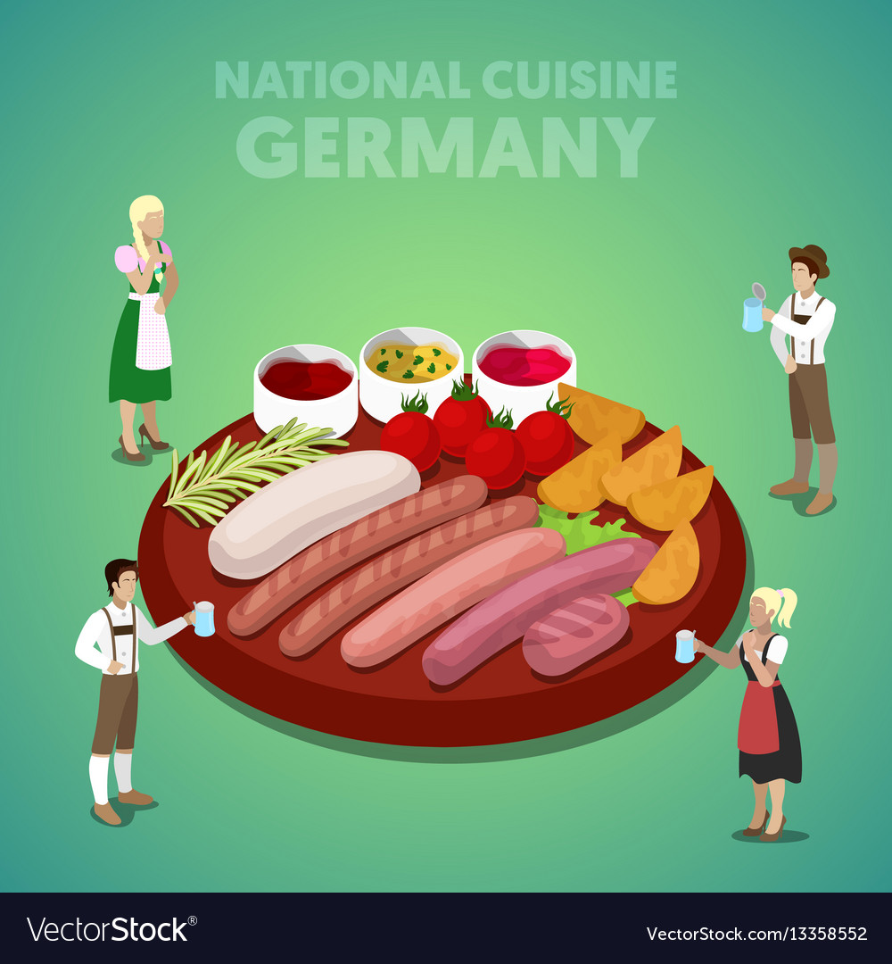 Isometric germany national cuisine with sausage