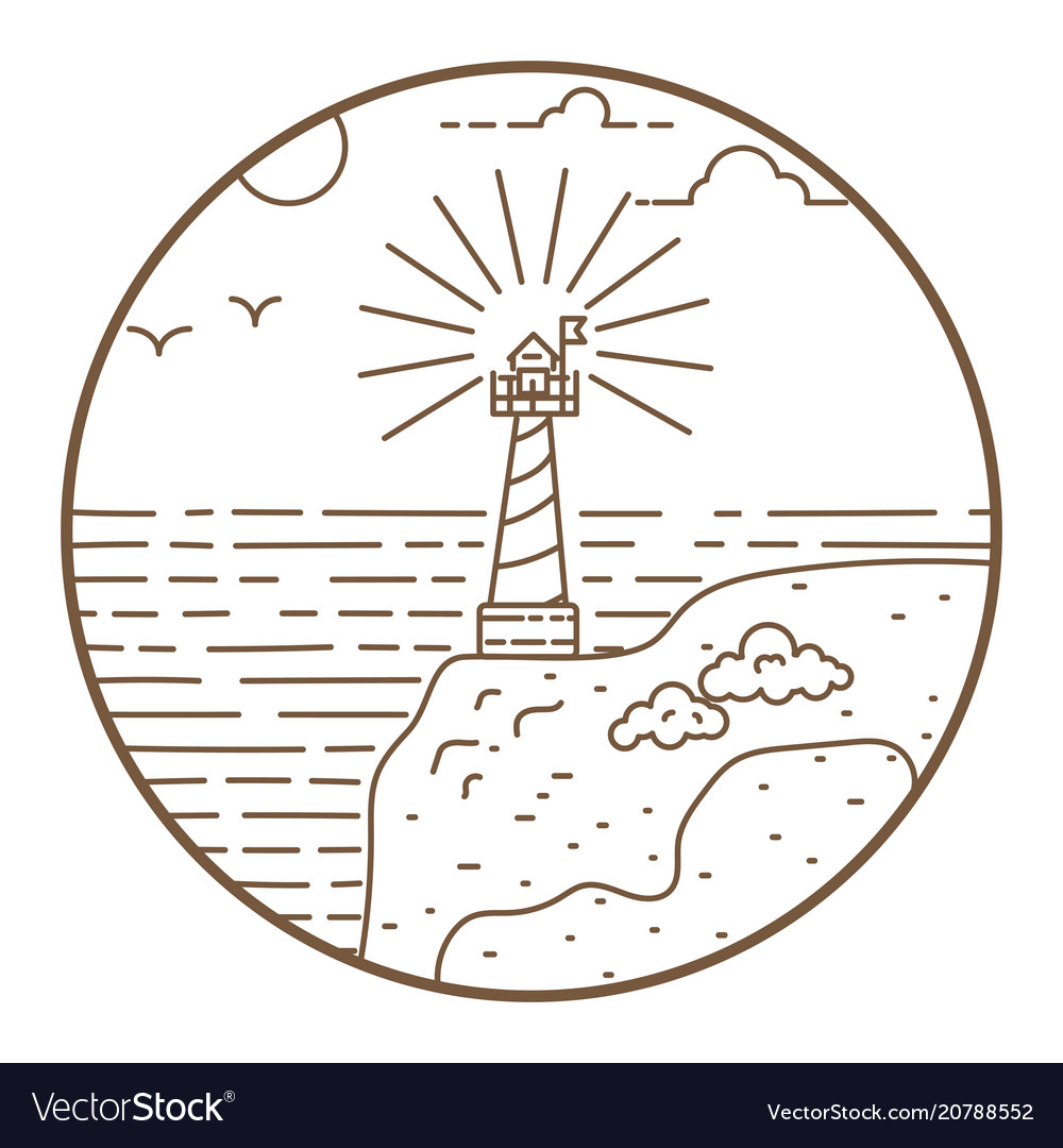 Lighthouse round line style badge Royalty Free Vector Image