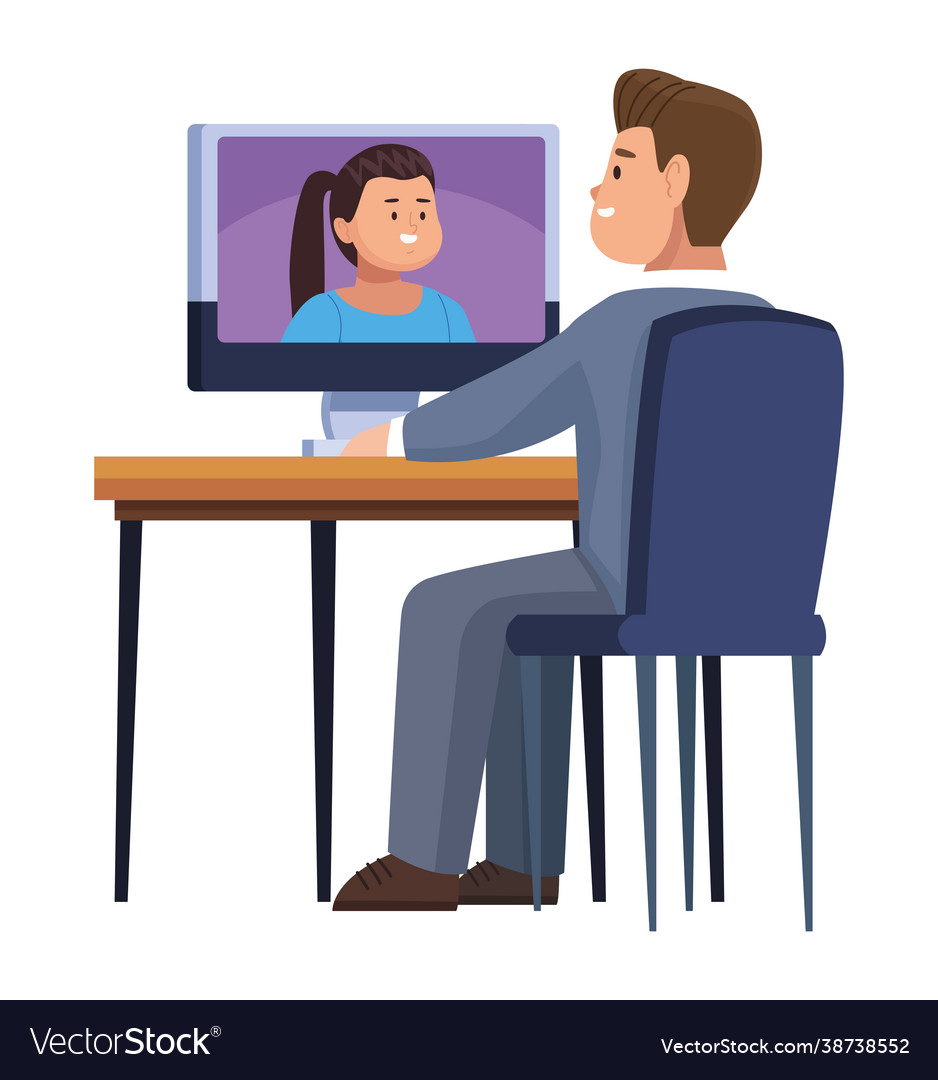 Man with computer in video chat