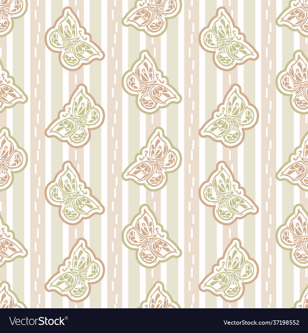 Seamless minimalist butterfly blockprint pattern vector image Seamless minimalist butterfly blockprint pattern