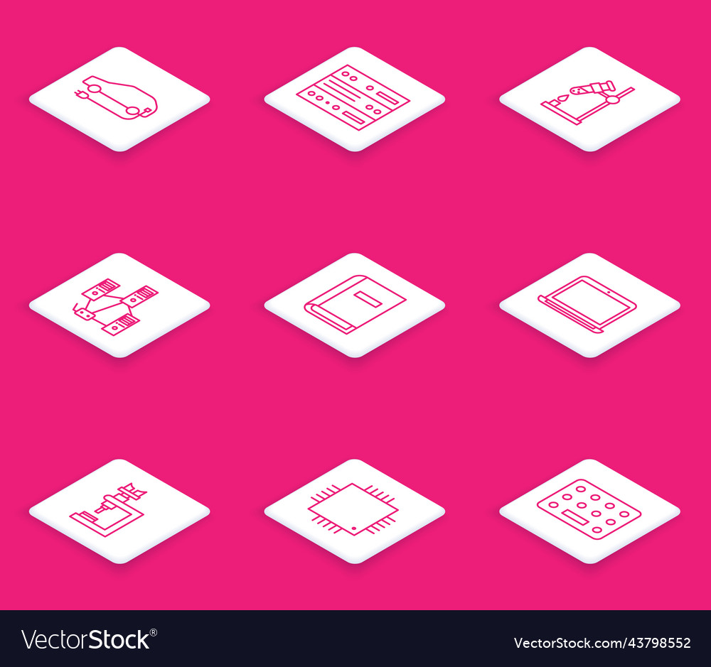 Set line electric car server data web hosting vector image Set line electric car server data web hosting