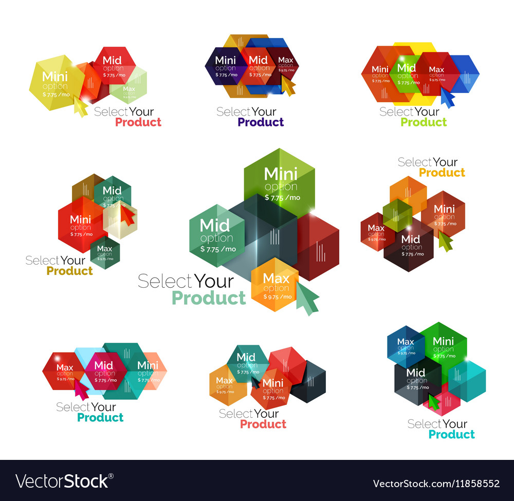 Set of hexagon navigation option diagrams