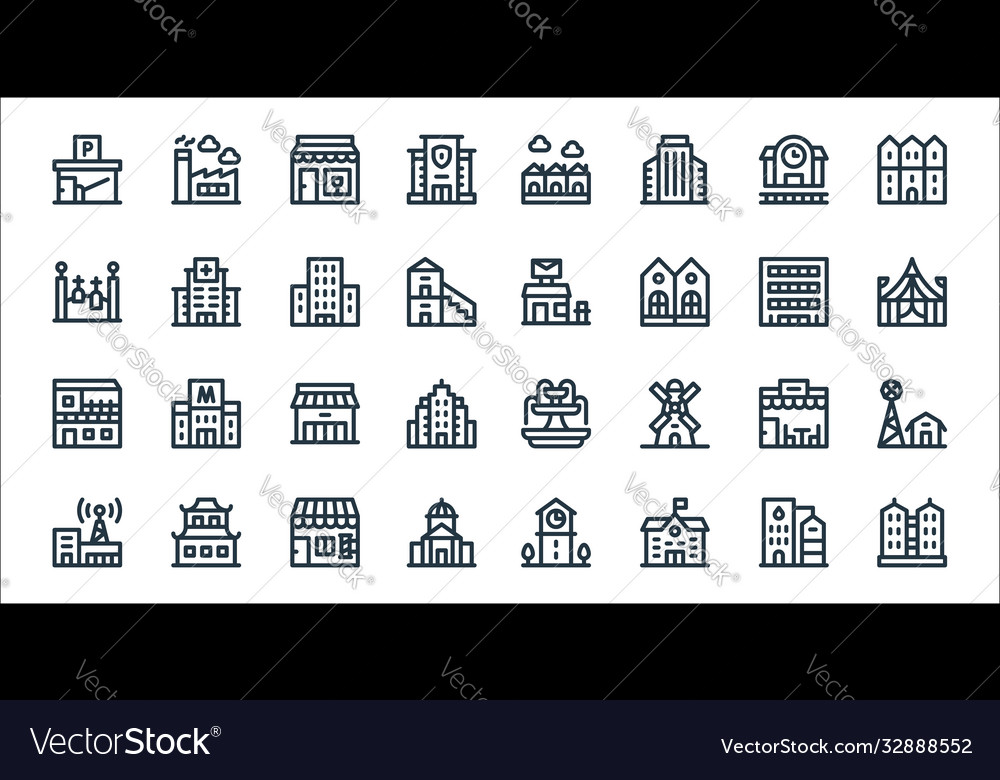 Urban building line icons linear set quality