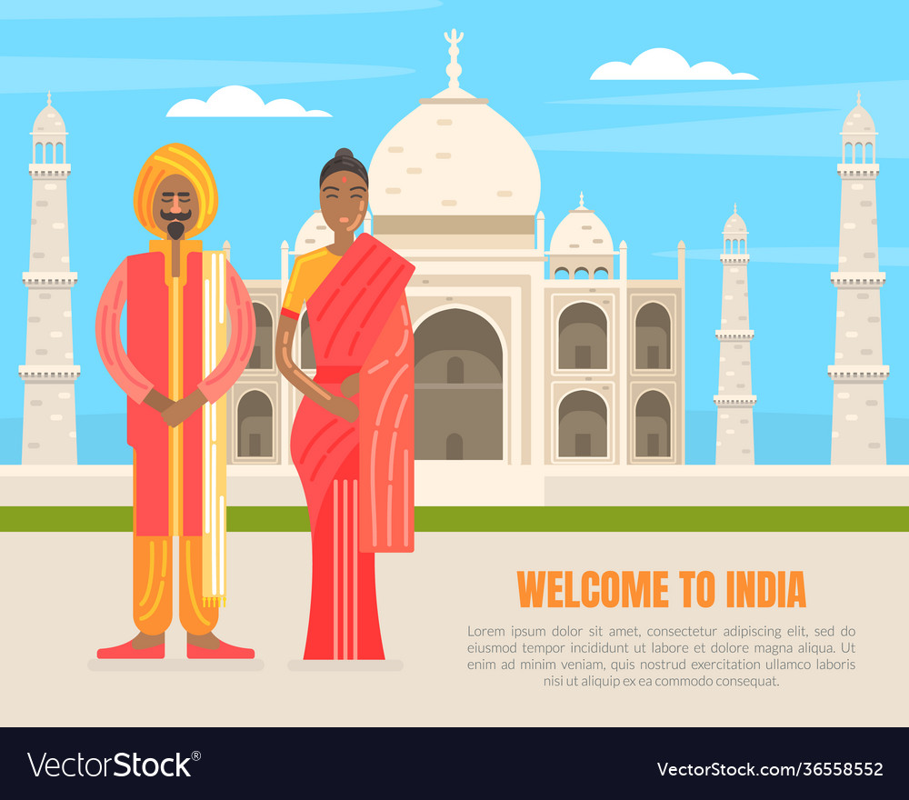 Welcome to india banner template indian couple Vector Image