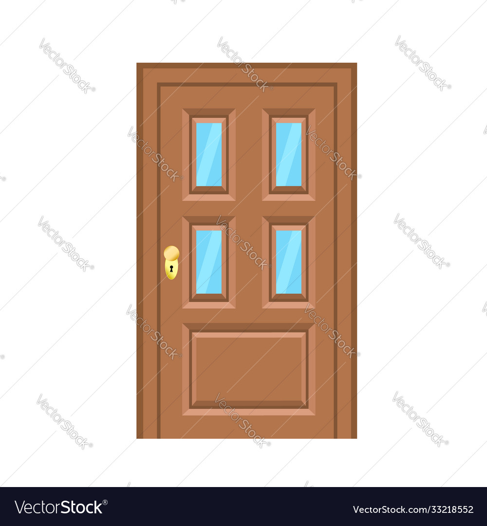 Wooden door flat style for design on white stock Vector Image