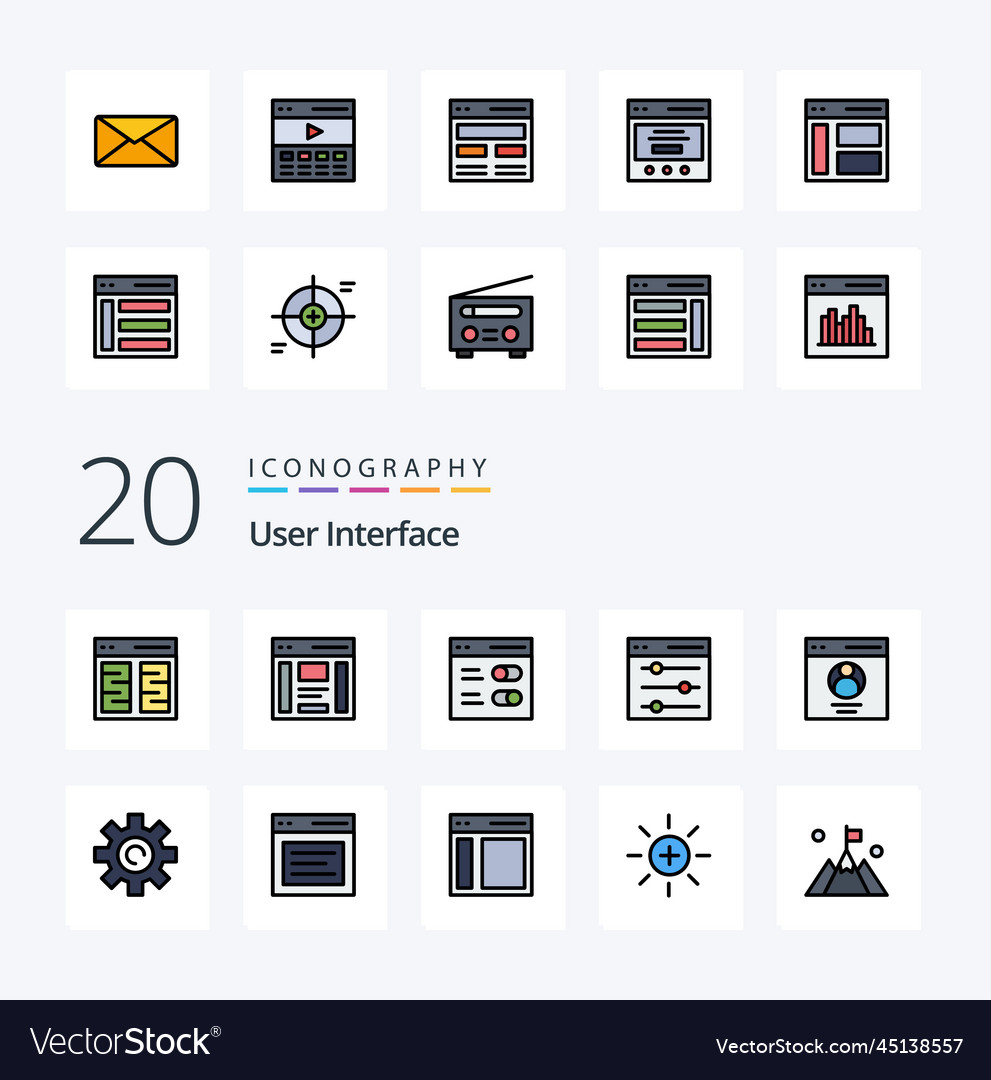 20 user interface line filled color icon pack