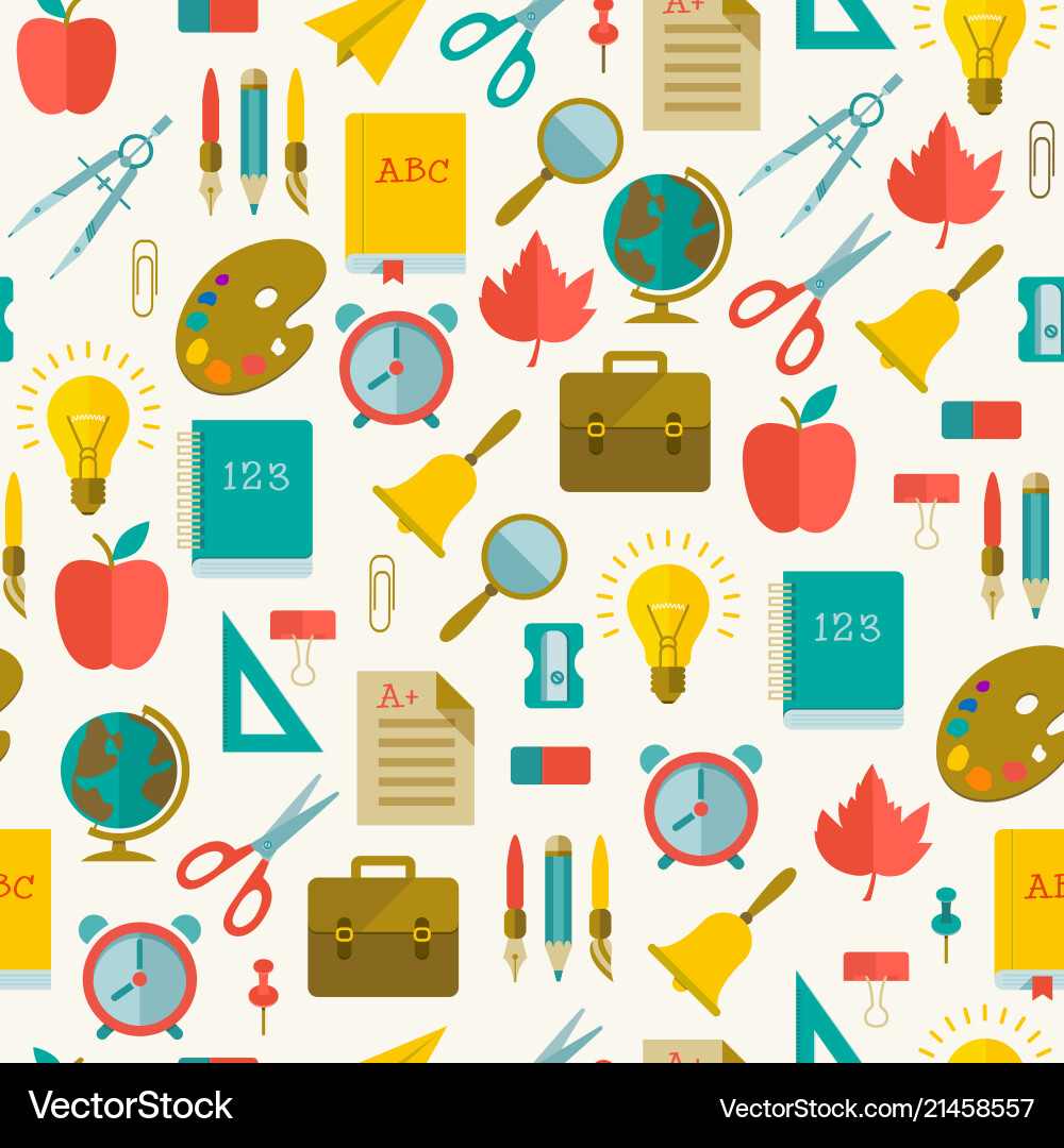 Back to school flat seamless pattern Royalty Free Vector