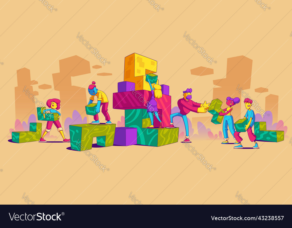 Contemporary characters teamwork collaboration vector image Contemporary characters teamwork collaboration