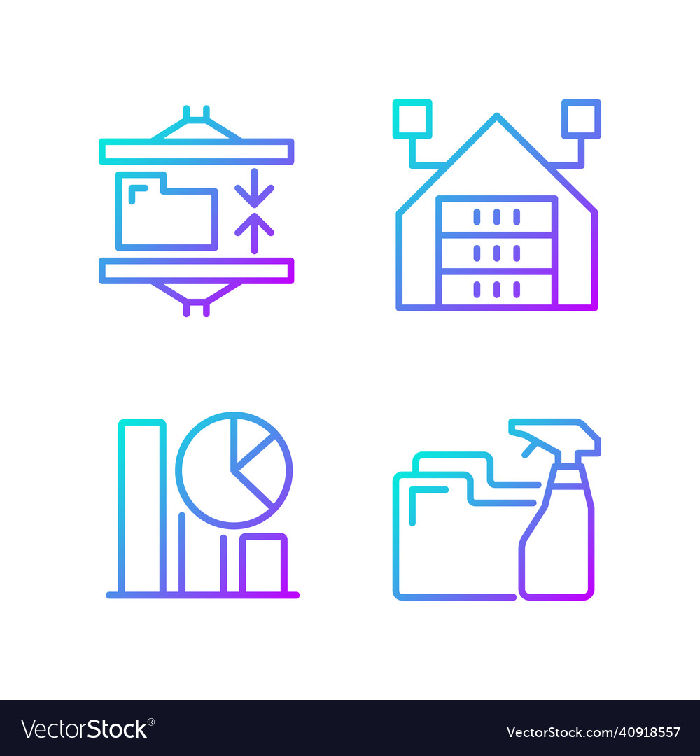 Data mining processes gradient linear icons set vector image Data mining processes gradient linear icons set