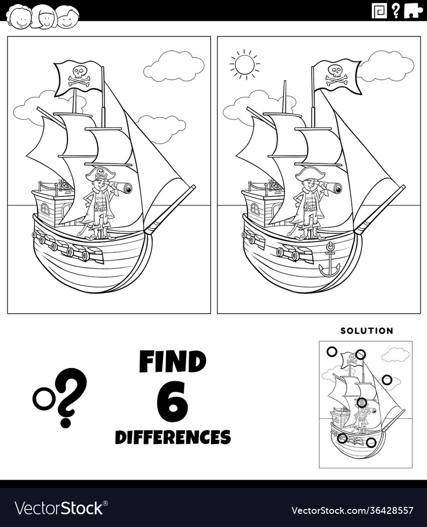 Differences educational game with pirate coloring Vector Image