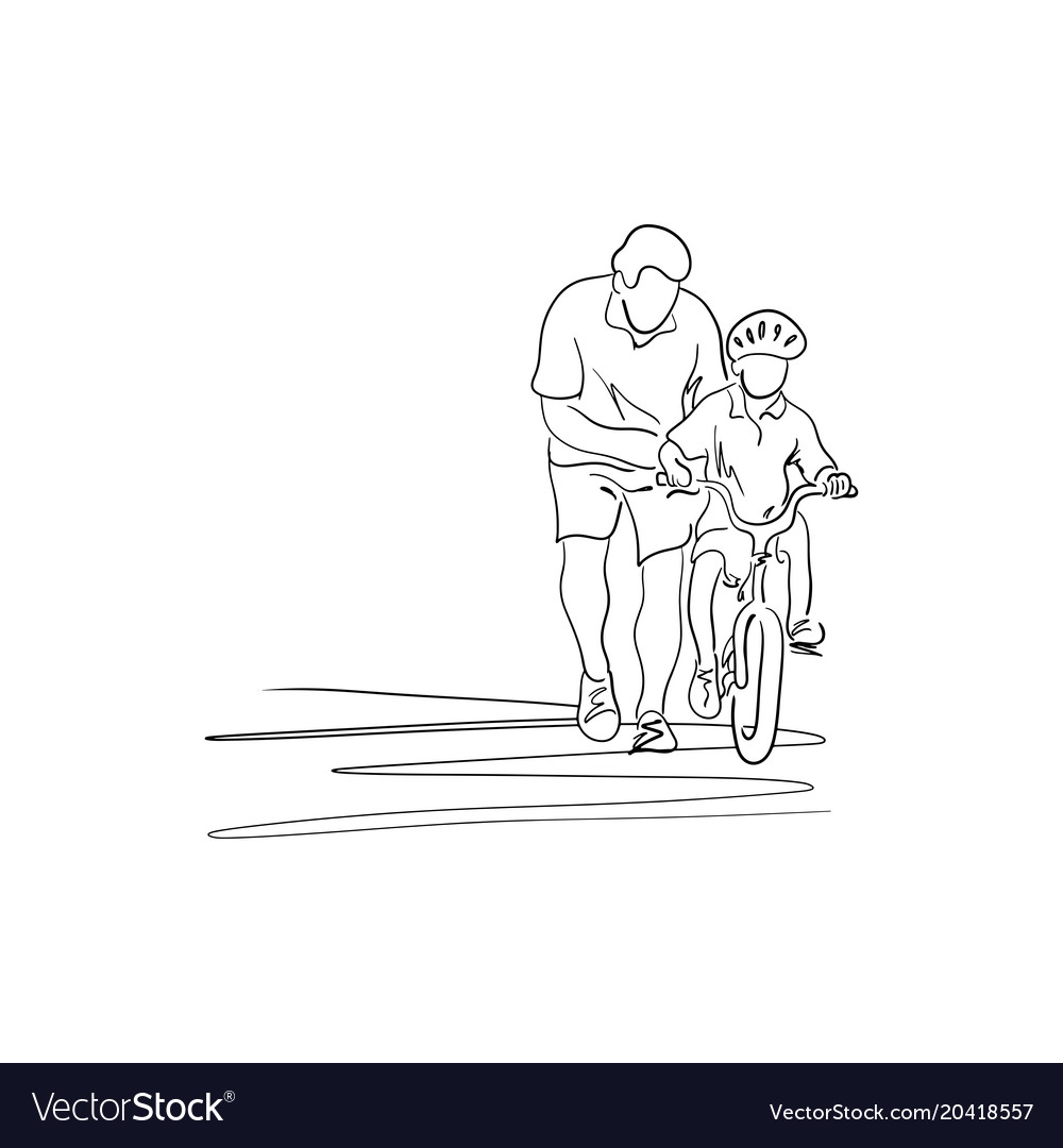 Father teaching his son with safety helmet Vector Image