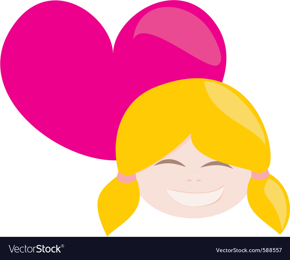 Laughing blond girl with pink heart