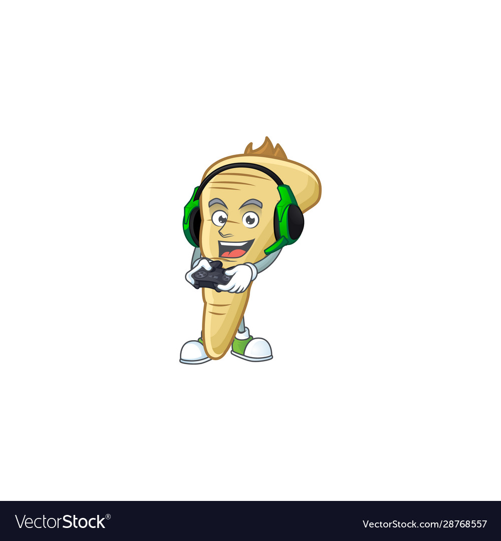 Mascot icon parsnip with headphone Vector Image Mascot icon parsnip with headphone