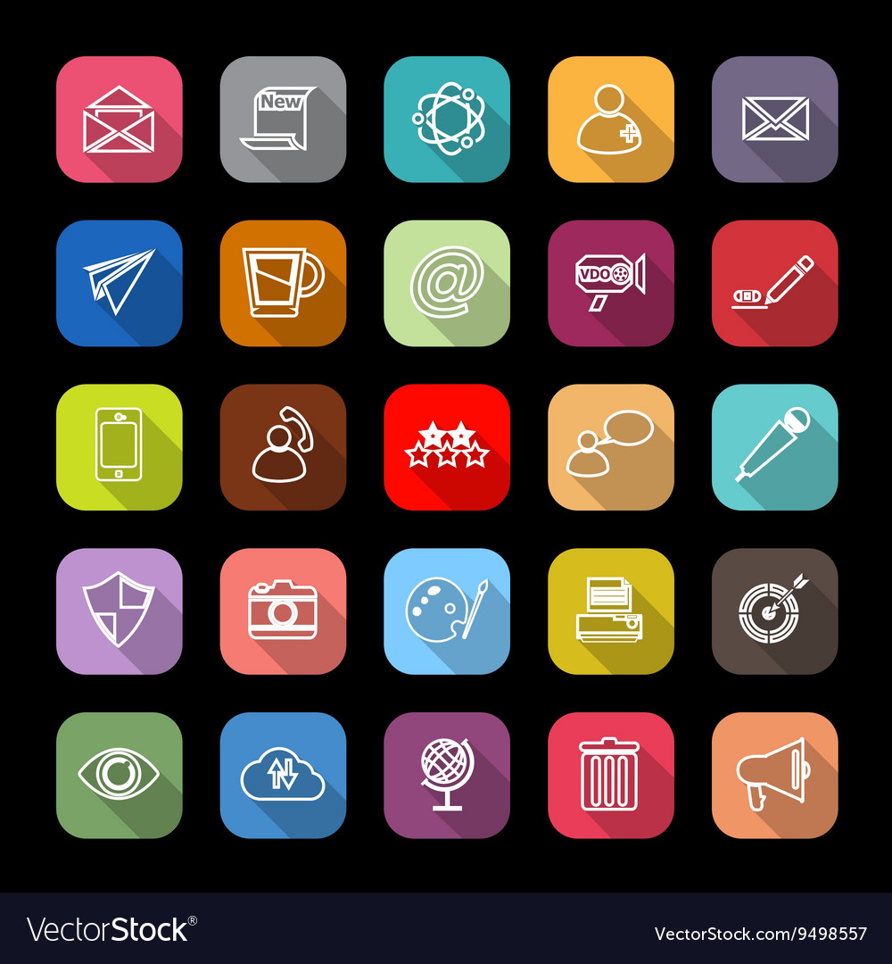 Message and email line icons with long shadow