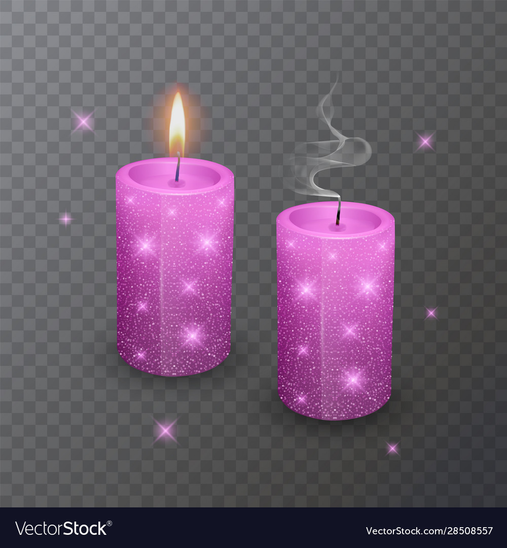 Realistic candle burning pink candle Royalty Free Vector
