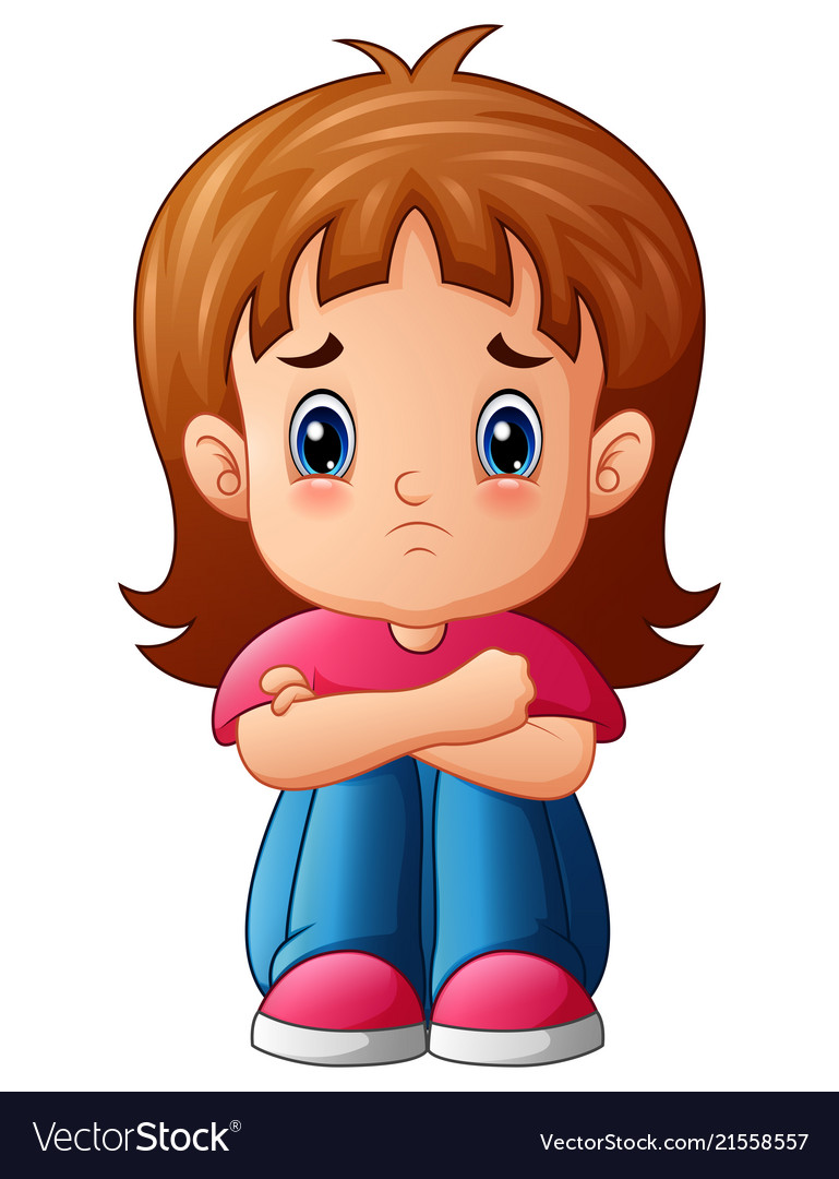 Sad Girl Cartoon Sitting Alone Royalty Free Vector Image